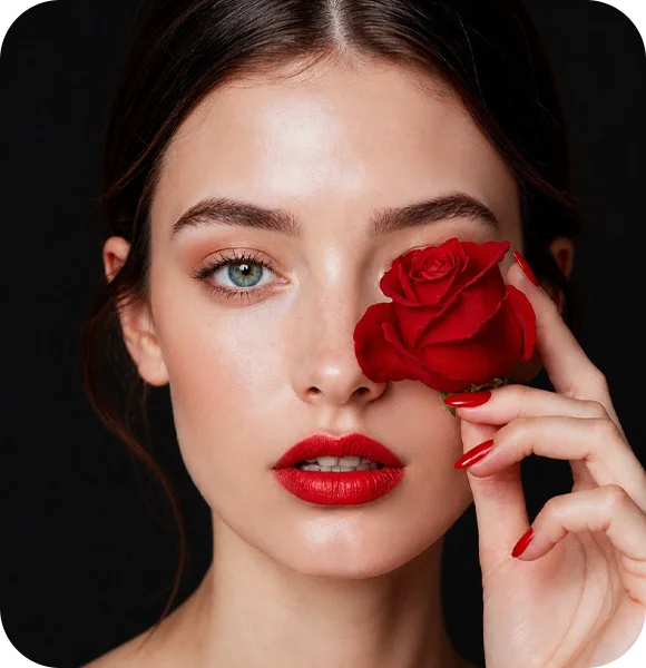 Beautiful woman portrait holding a red rose