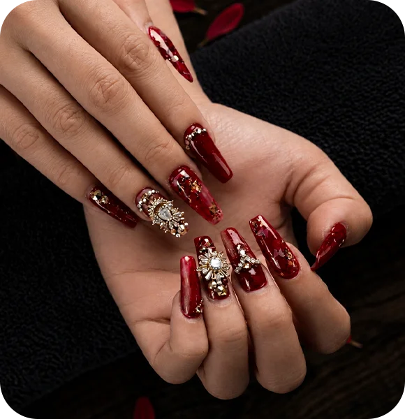 Decorative red nail art design