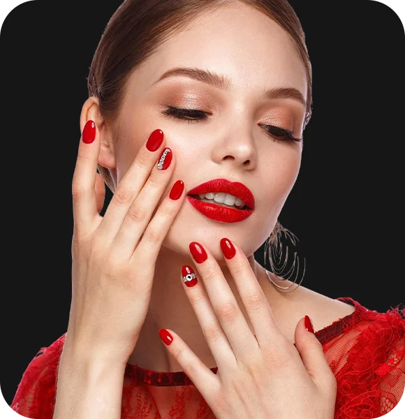 Woman showing freshly polished nails